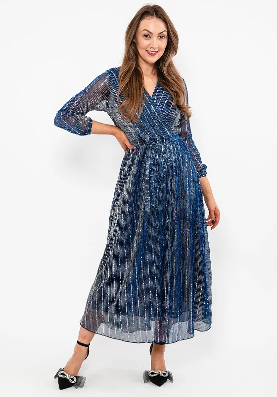 Seventy1 Metallic Line Shimmer Maxi Dress, Blue Cozy Knit Maxi Dress