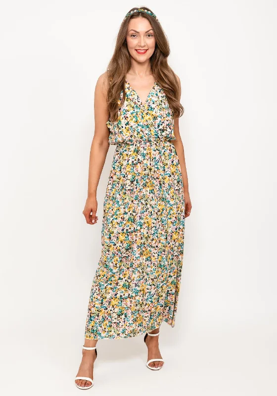 Seventy1 One Size Dainty Floral Maxi Dress, Teal Multi Stylish Long Sleeve Maxi Dress