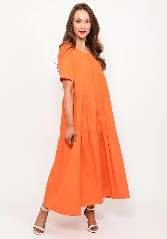 Seventy1 One Size Dome Waist Smock Maxi Dress, Orange Elegant Maxi Dress with Drapes