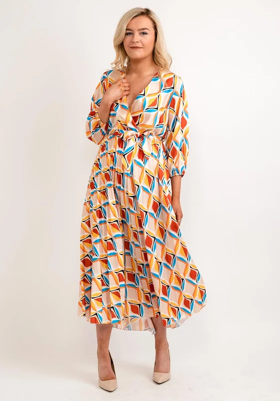 Seventy1 One Size Printed Design Pleated Maxi Dress, Multi Cozy Maxi Dress with Slit