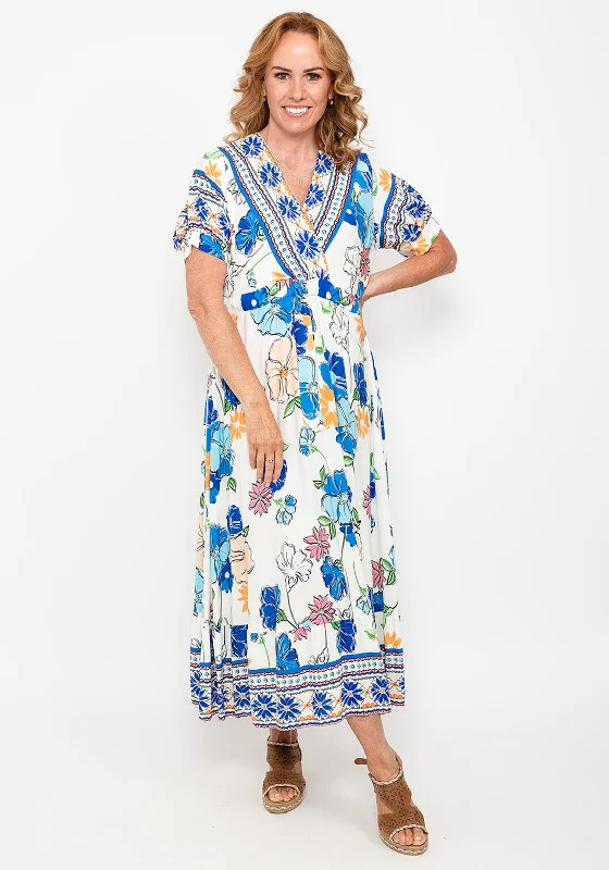 Seventy1 One Size Tropical Maxi Dress, Blue Multi Trendy Ruffled Maxi Dress