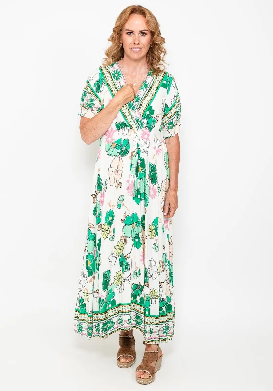 Seventy1 One Size Tropical Maxi Dress, Green Multi Elegant Maxi Dress with Ruffles