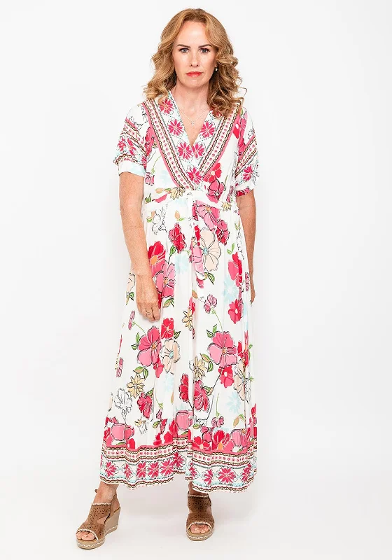 Seventy1 One Size Tropical Maxi Dress, Pink Multi Elegant Boho Maxi Dress