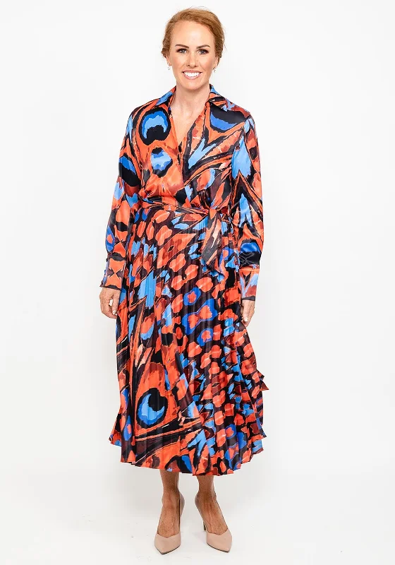 This Girl’s Curiosity Print Pleat Maxi Dress, Orange Multi Comfortable Fit-and-Flare Maxi Dress