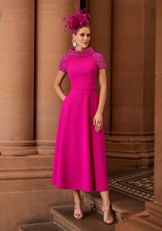 Veni Infantino Embellished High Collar Maxi Dress, Magenta Fashionable High-Low Maxi Dress