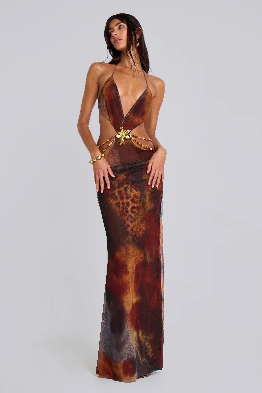 Vida Backless Maxi Dress in Whiskey Stylish Button-Up Maxi Dress