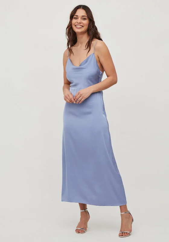 Vila Deep Back Slip Maxi Dress, Blue Fashionable Chiffon Maxi Dress