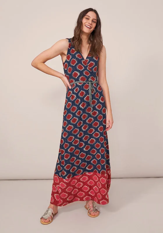 White Stuff Avery Eco Vero Wrap Maxi Dress, Navy Multi Elegant Pleated Maxi Dress