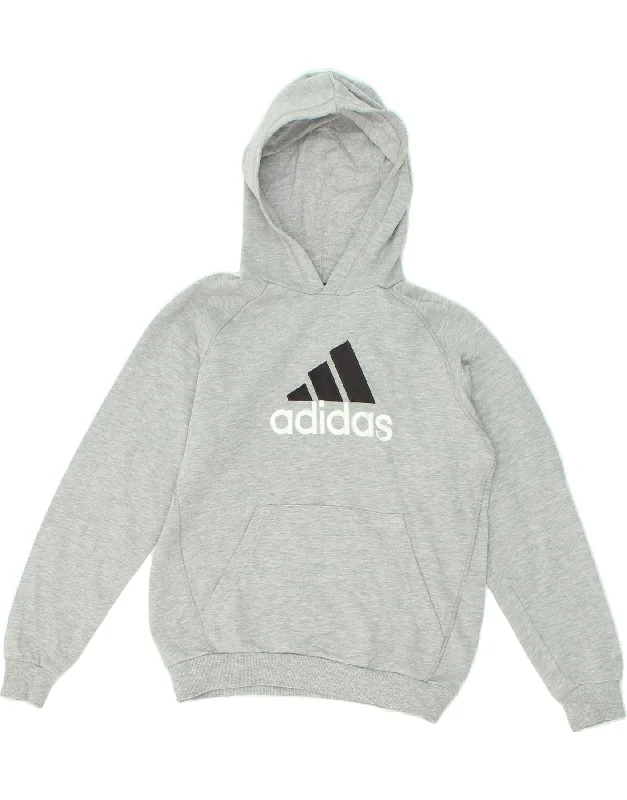 ADIDAS Boys Graphic Hoodie Jumper 11-12 Years Grey Cotton Hoodie Jacket Zipper Layering