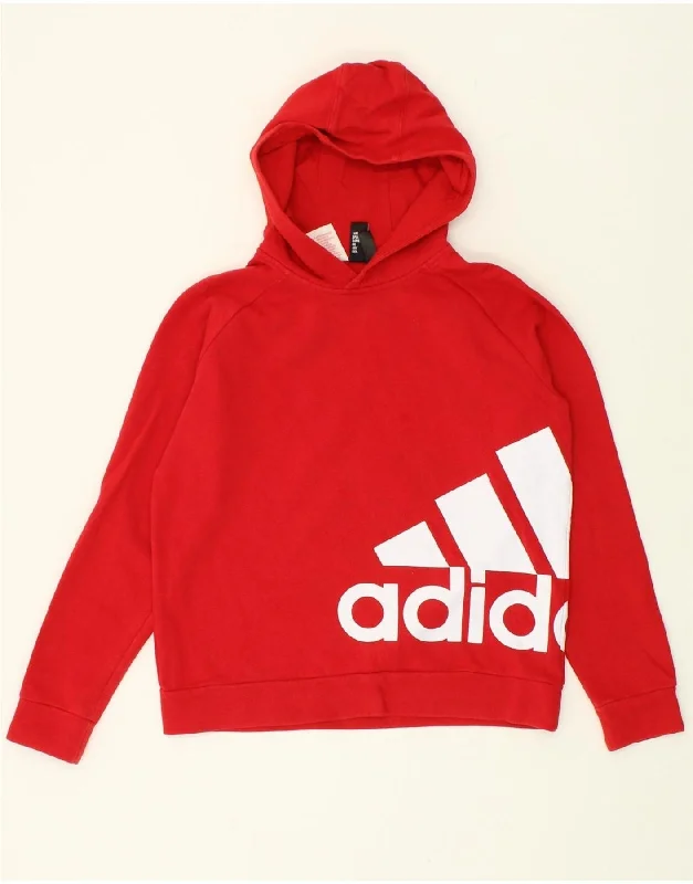 ADIDAS Boys Graphic Hoodie Jumper 13-14 Years Red Cotton Hoodie with Hood Adjustable Protection