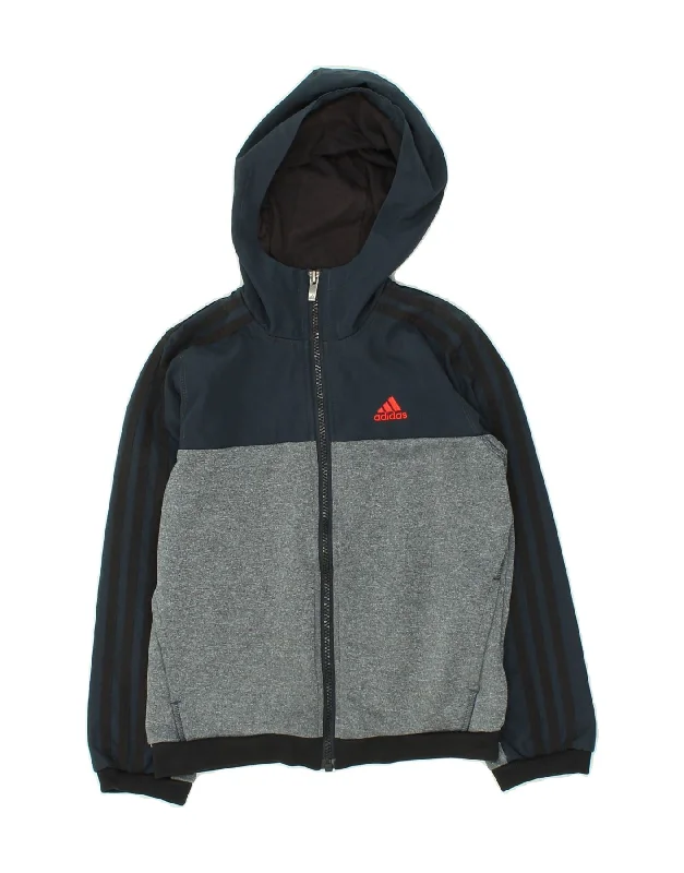 ADIDAS Boys Graphic Zip Hoodie Sweater 7-8 Years Navy Blue Colourblock Hoodie with Hem Lace Feminine Delicate