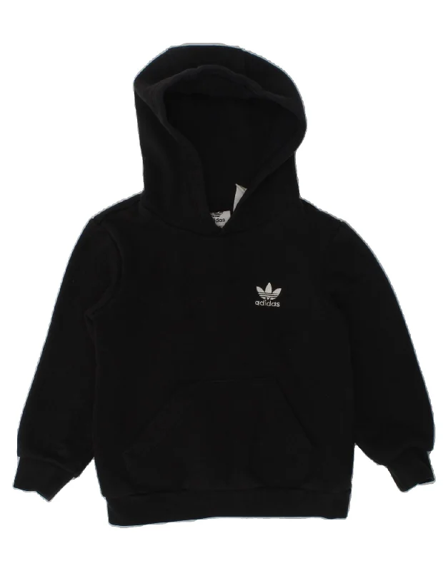 ADIDAS Boys Hoodie Jumper 2-3 Years Black Cotton Hoodie with Hem Contrast Bold Stylish