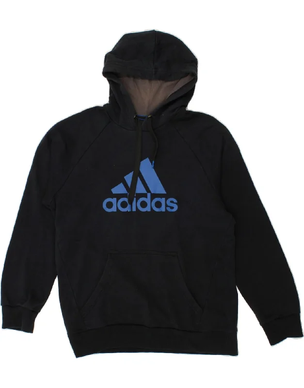 ADIDAS Mens Graphic Hoodie Jumper Medium Navy Blue Cotton Hoodie with Back Slit Movement Comfort