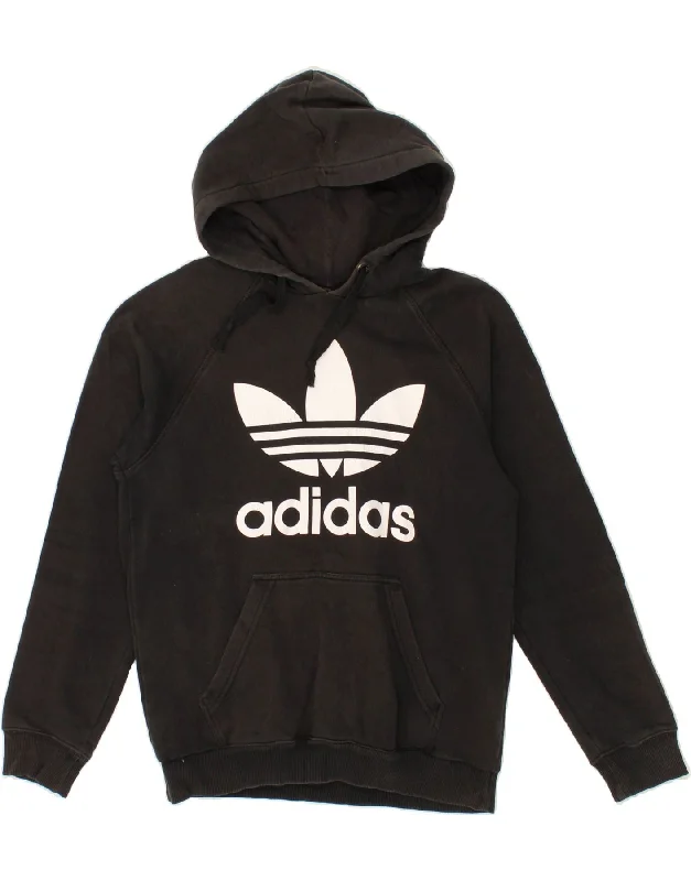 ADIDAS Mens Graphic Hoodie Jumper Small Black Cotton Hoodie with Hood Adjustable Protection