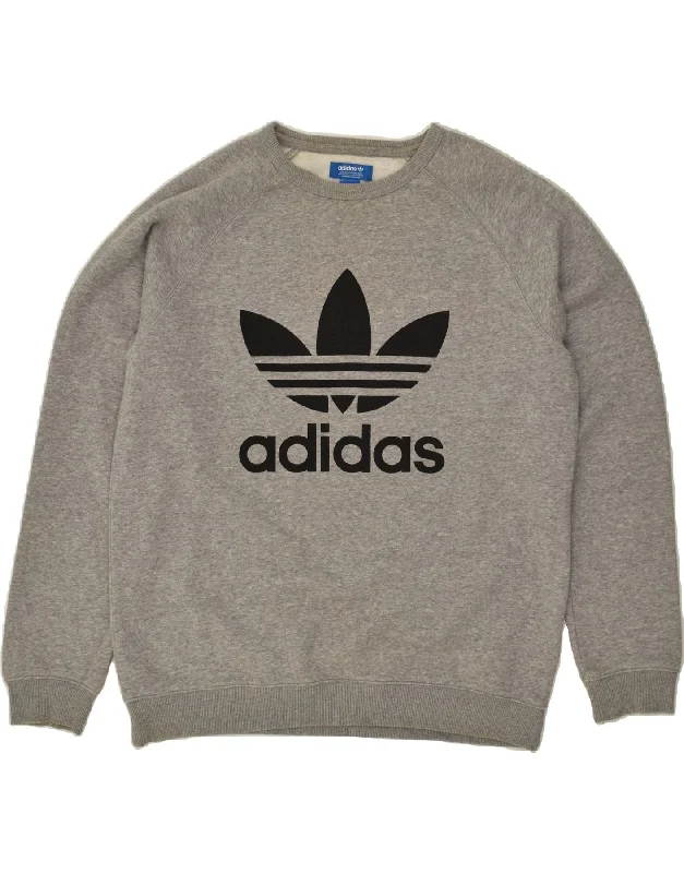 ADIDAS Mens Graphic Sweatshirt Jumper Large Grey Cotton Hoodie with Zipper Placket Modern Functional