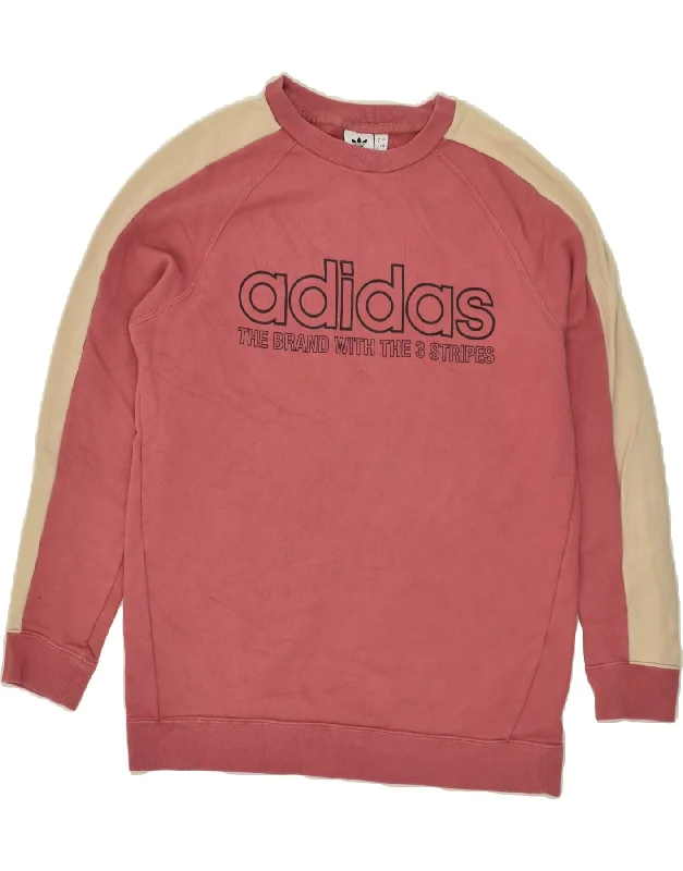 ADIDAS Womens Graphic Sweatshirt Jumper UK 8 Small Pink Colourblock Cotton Hoodie with Contrast Stitching Detailed Premium