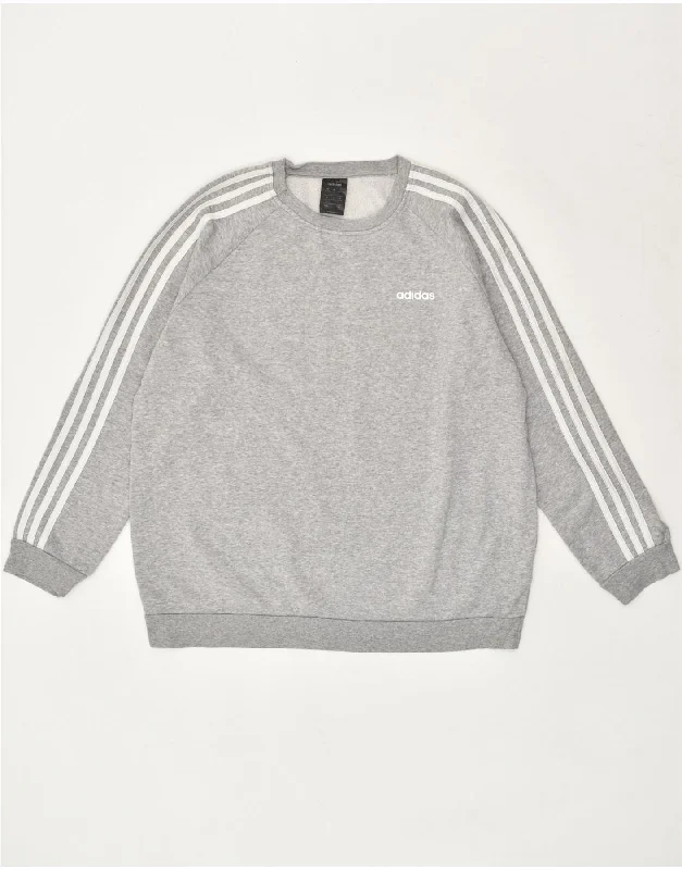 ADIDAS Womens Longline Oversized Sweatshirt Jumper UK 12/14 Medium Grey Hoodie with Distressed Vintage Worn