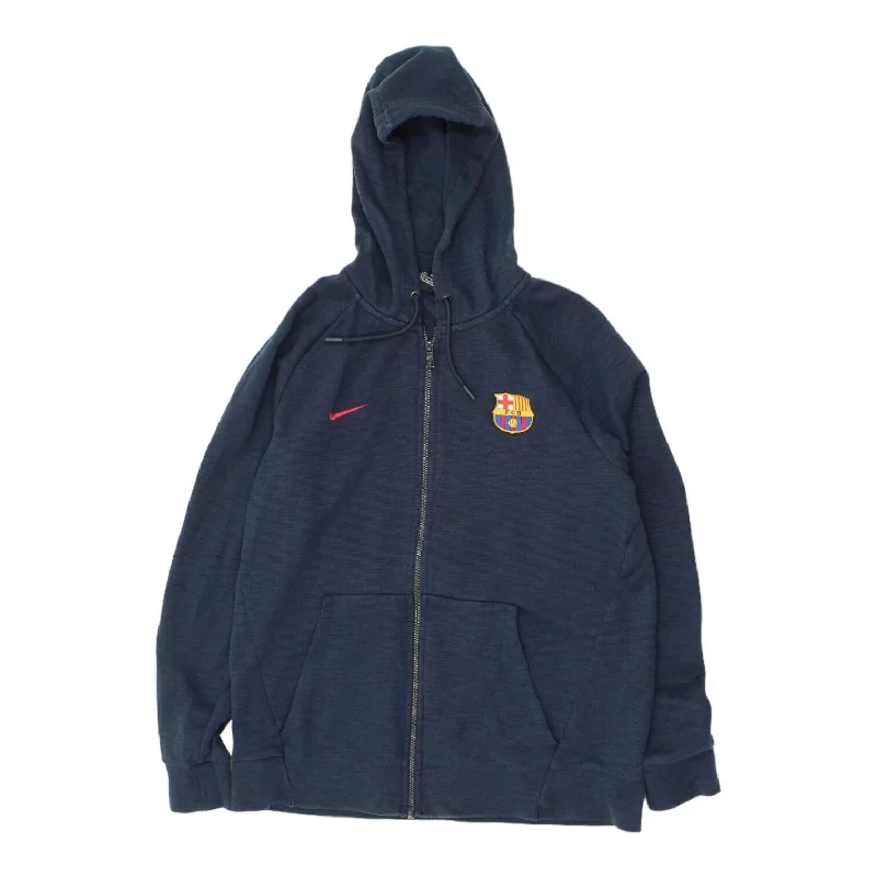 Barcelona FC Mens Navy Nike Full Zip Hoodie | Spanish Football Sportswear Hoody Hoodie with Front Slit Layering Stylish