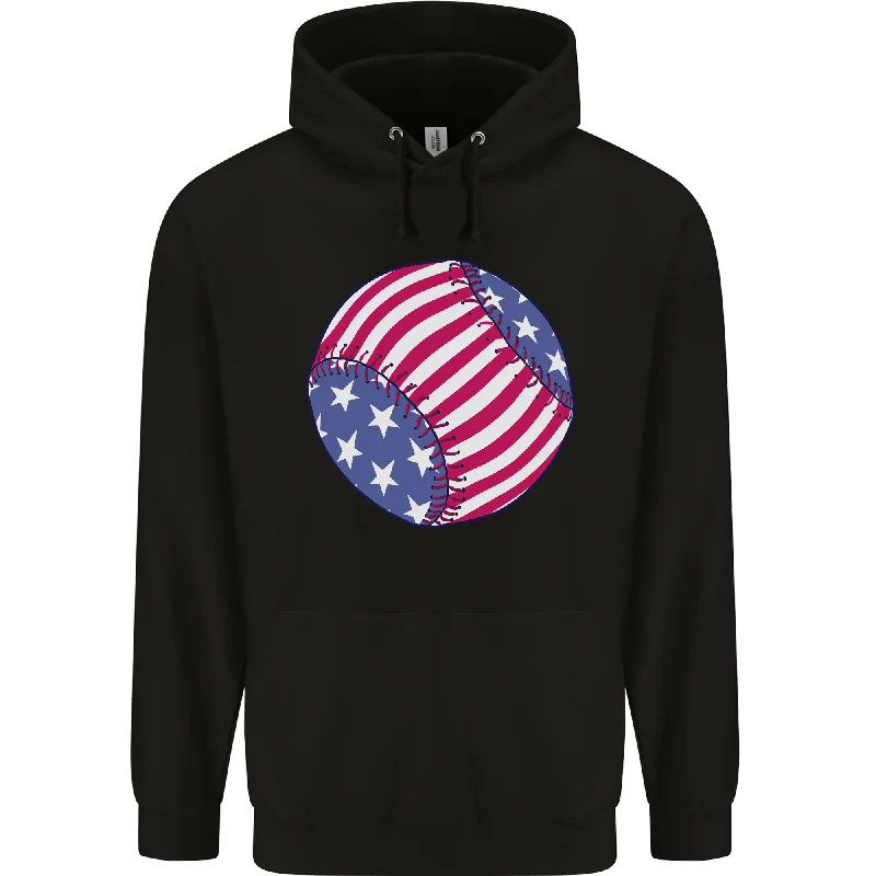 Baseball USA Stars and Stripes American Flag Mens 80% Cotton Hoodie Hoodie with Half-Zip Sporty Casual