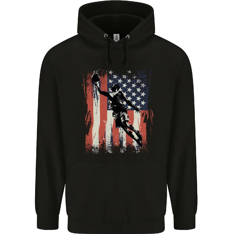 Basketball Player Flag USA America Mens 80% Cotton Hoodie Hoodie with Sequins Glamorous Eye-catching