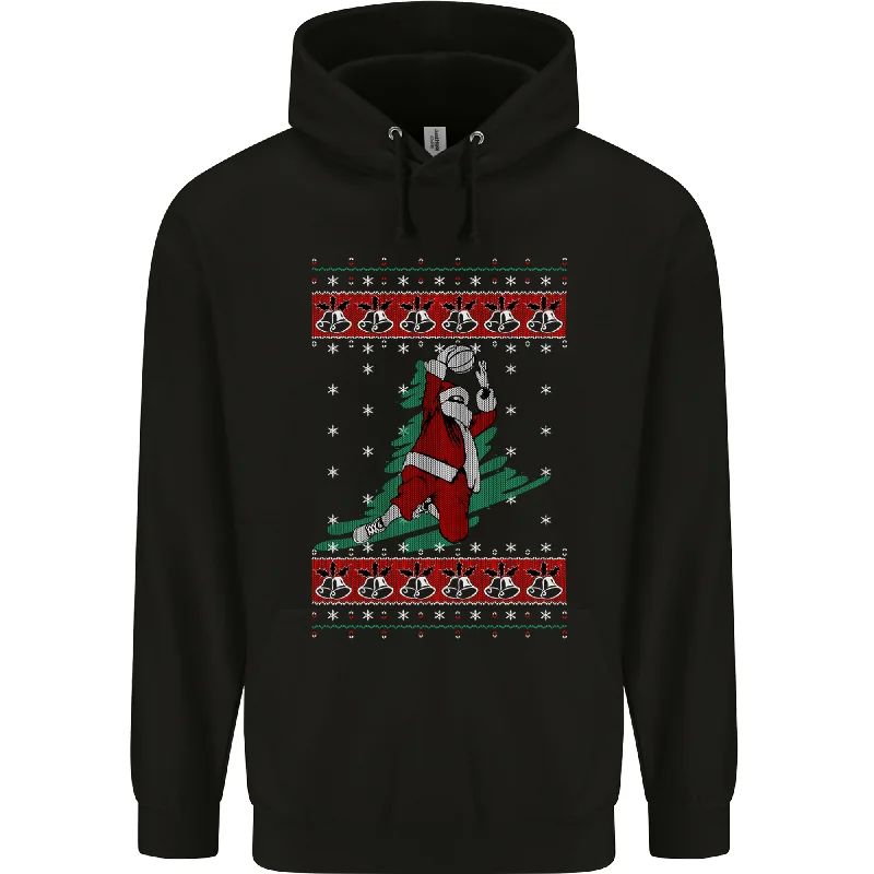 Basketball Santa Player Christmas Funny Mens 80% Cotton Hoodie Hoodie with Mock Neck Collared Structured