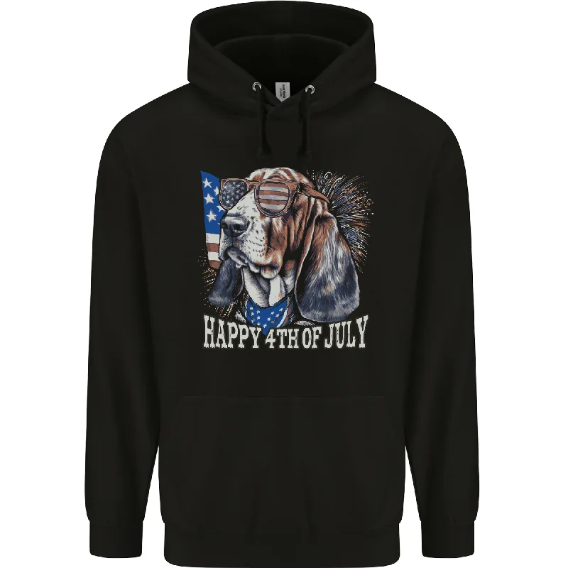 Bassett Hound 4th of July Independence Day Mens 80% Cotton Hoodie Hoodie with Batwing Sleeves Loose Dramatic