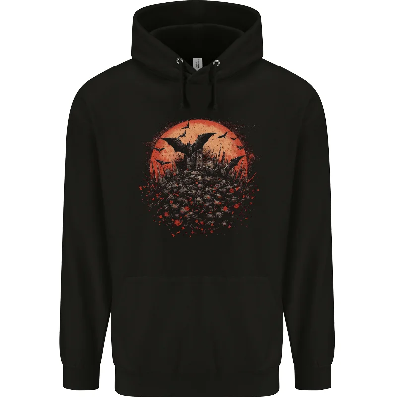 Bat Apocalypse Red Moon Halloween Mens 80% Cotton Hoodie Hoodie with High Neck Warm Protective