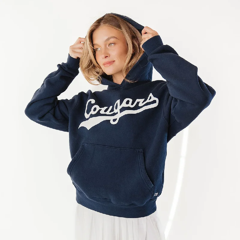 BYU Relaxed Hoodie, Navy - Cougars Hoodie with Double Zipper Versatile Adjustable