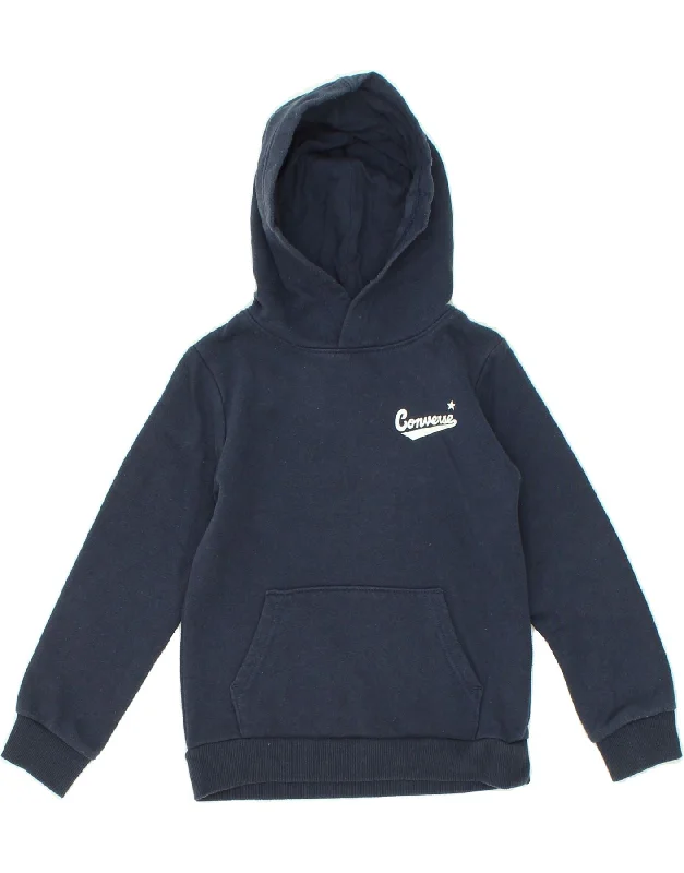 CONVERSE Boys Hoodie Jumper 7-8 Years Navy Blue Cotton Hoodie with Crew Neck Simple Timeless