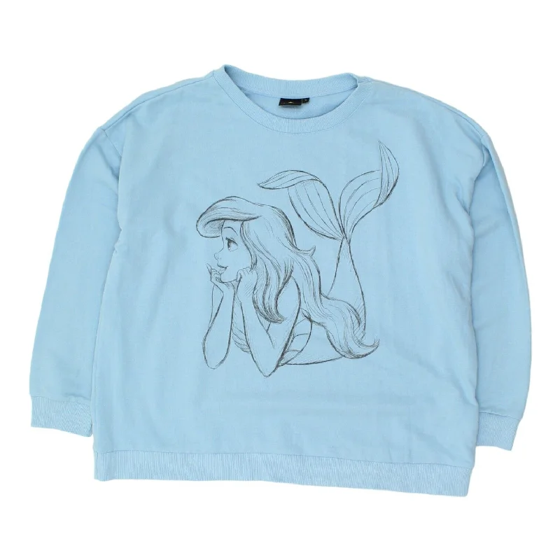 Disney Princess Womens Blue Arial Sweatshirt | Little Mermaid Jumper Sweater VTG Hoodie with Hem Patch Decorative Personalized