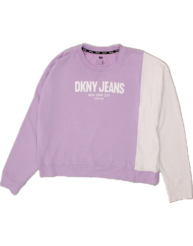 DKNY Womens Crop Oversized Graphic Sweatshirt Jumper UK 20 2XL Purple Hoodie with Cropped Fit Short Trendy