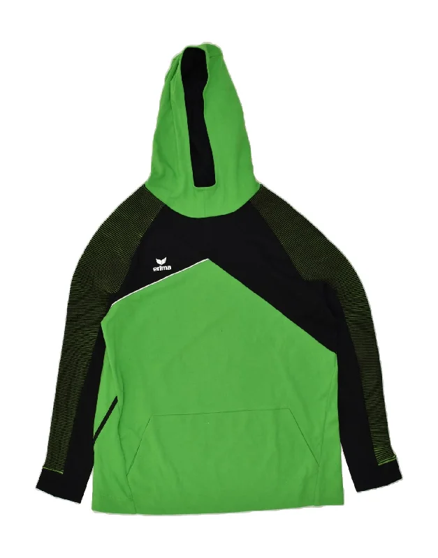 ERIMA Womens Hoodie Jumper UK 18 XL Green Colourblock Cotton Hoodie with Drawcord Adjustable Secure