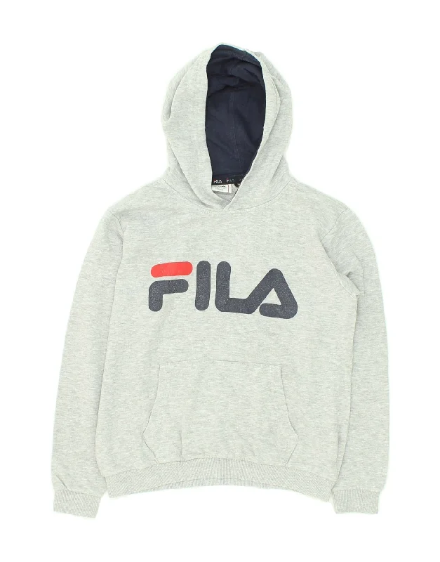 FILA Boys Graphic Hoodie Jumper 11-12 Years Grey Cotton Hoodie Crop Top Short Trendy