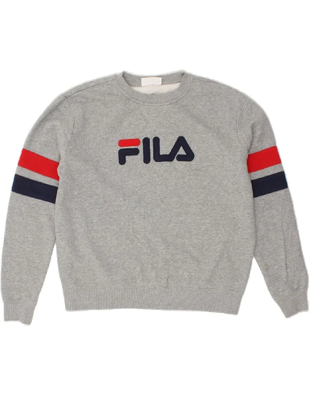 FILA Womens Graphic Sweatshirt Jumper UK 18 XL Grey Cotton Hoodie with Half-Zip Sporty Casual