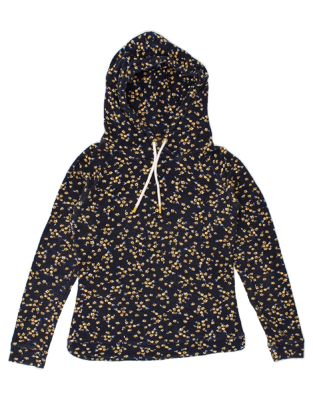 JOULES Womens Hoodie Jumper UK 8 Small Navy Blue Floral Cotton Hoodie with Zipper Versatile Modern