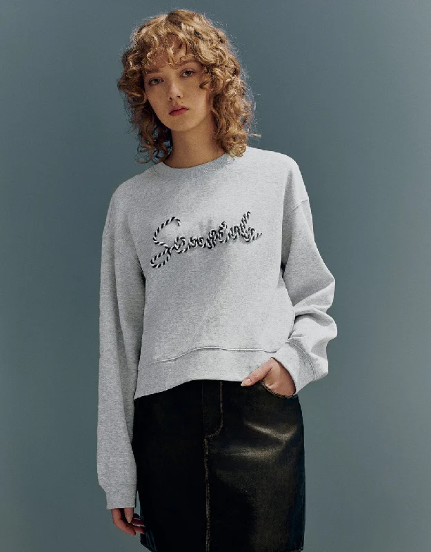 Letter Embroidered Crew Neck Loose Sweatshirt Hooded Sweatshirt Casual Wear Street Style