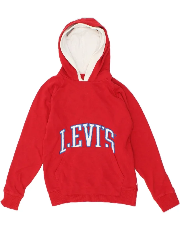 LEVI'S Boys Graphic Hoodie Jumper 15-16 Years Red Cotton Hoodie with Pattern Geometric Abstract