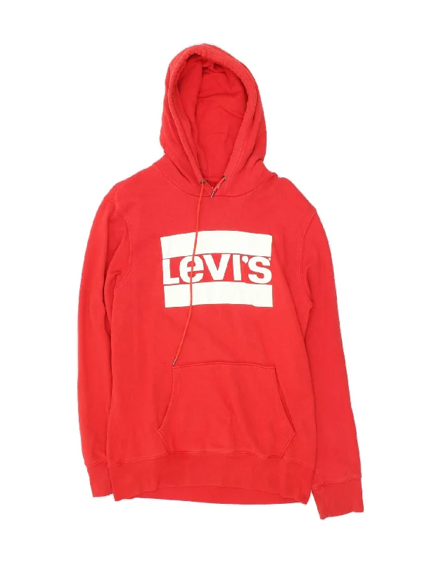 LEVI'S Mens Graphic Hoodie Jumper Medium Red Cotton Hoodie with Earth Tones Natural Calm