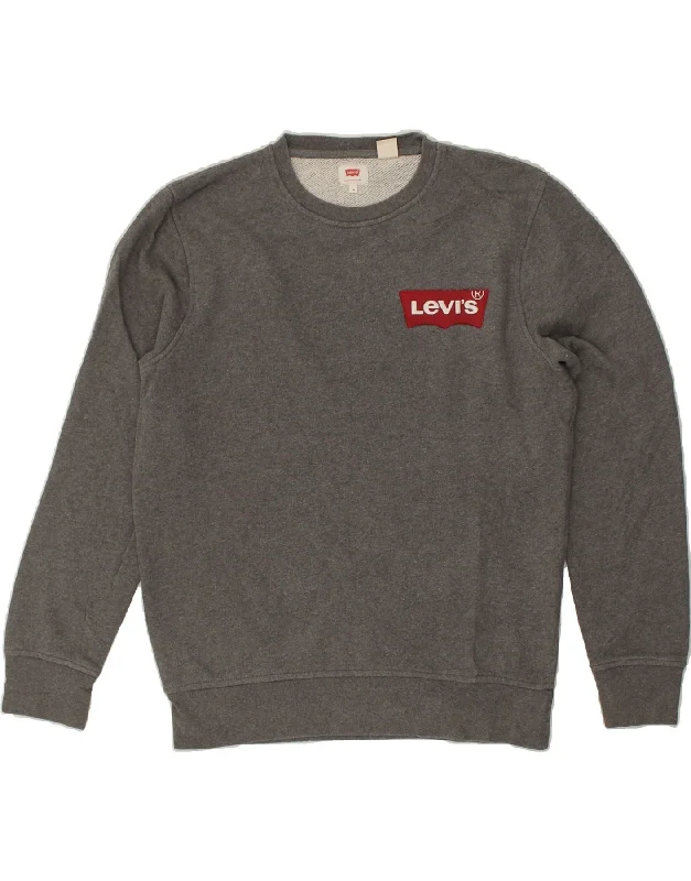 LEVI'S Mens Sweatshirt Jumper Medium Grey Cotton Hoodie with Patch Decorative Personalized