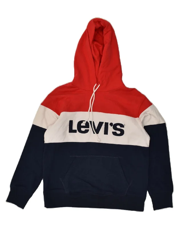 LEVI'S Womens Graphic Hoodie Jumper UK 10 Small Multicoloured Colourblock Hoodie with Belted Waist Structured Tailored