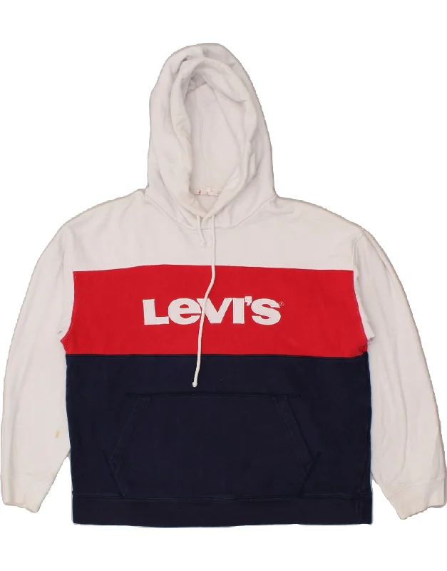 LEVI'S Womens Oversized Graphic Hoodie Jumper UK 16 Large Multicoloured Hoodie with Set-In Sleeves Structured Classic