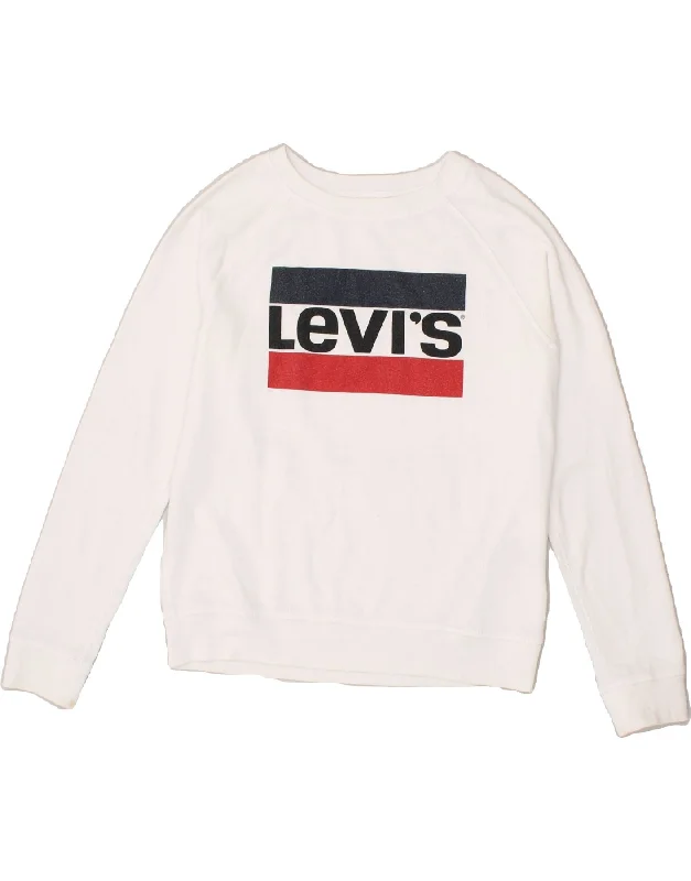 LEVI'S Womens Oversized Graphic Sweatshirt Jumper UK 10 Small White Cotton Hoodie with Mesh Breathable Sporty