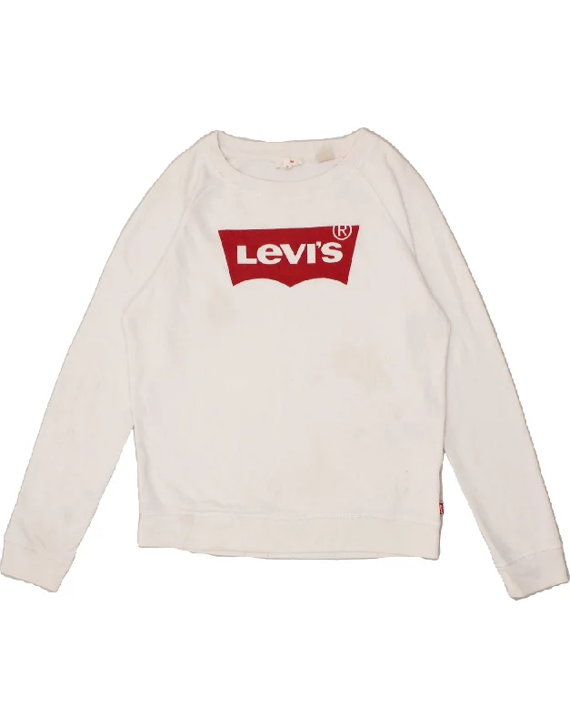 LEVI'S Womens Oversized Graphic Sweatshirt Jumper UK 10 Small White Cotton Hoodie with Typography Text Message