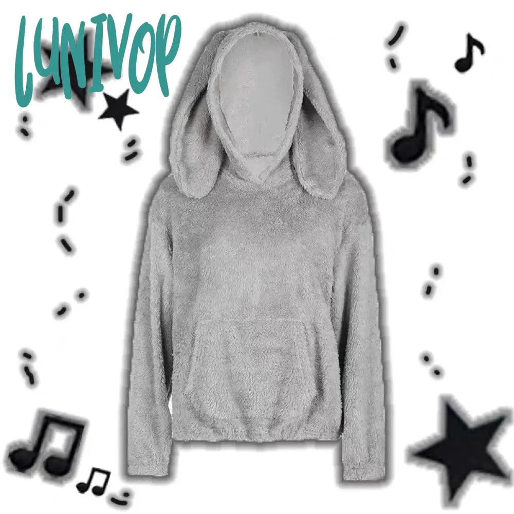 Lunivop Kawaii Rabbit Ears Hoodies for Women Winter Fleece Warm Loose Hooded Harajuku Y2K Casual Pullover Coat Cute Sweet Girls Jacket Hoodie with Print Artistic Unique