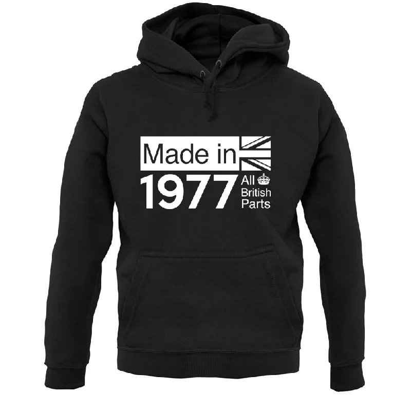 Made In 1977 All British Parts Crown Unisex Hoodie Hoodie with Cuffed Sleeves Snug Secure