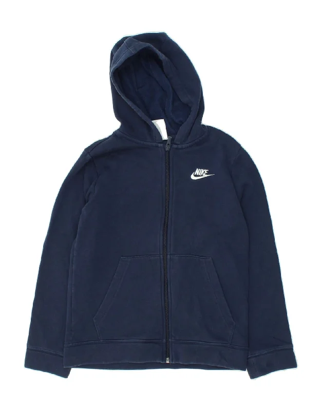 NIKE Boys Graphic Zip Hoodie Sweater 10-11 Years Medium Navy Blue Cotton Hoodie with V-Neck Classic Versatile