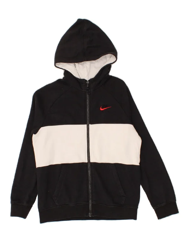 NIKE Boys Graphic Zip Hoodie Sweater 13-14 Years XL Black Colourblock Hoodie with Cropped Fit Short Trendy