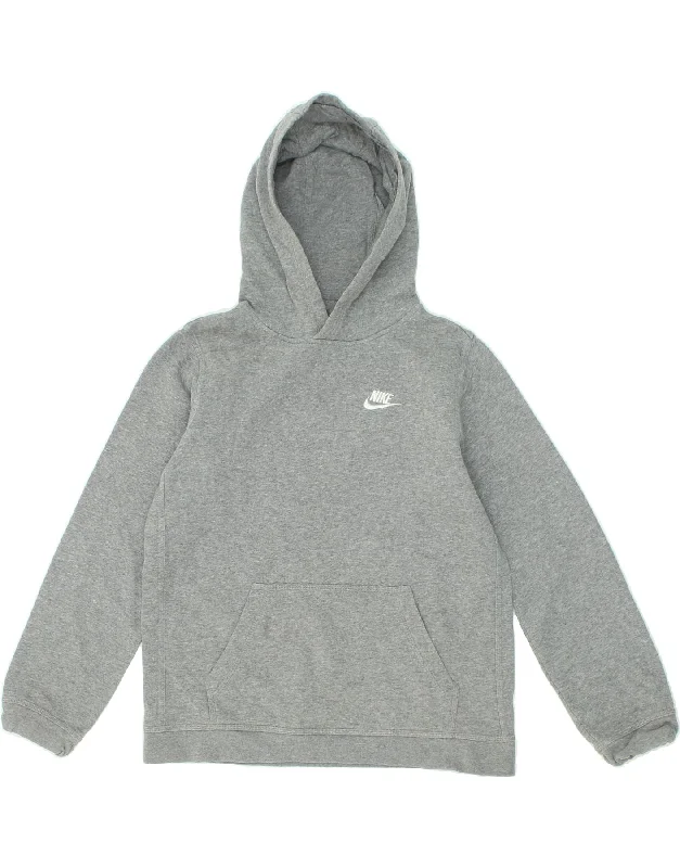 NIKE Boys Hoodie Jumper 13-14 Years XL Grey Cotton Hoodie with Strings Custom Fit Adjustable