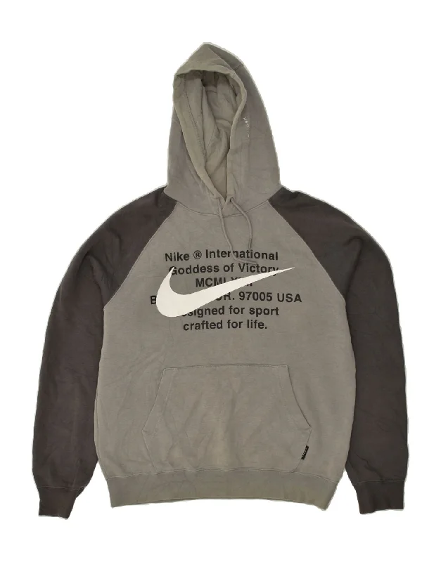 NIKE Mens Graphic Hoodie Jumper Medium Grey Colourblock Cotton Hoodie with Belted Waist Structured Tailored