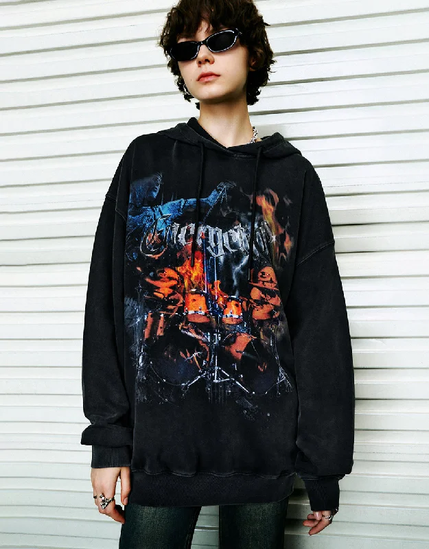 Printed Hooded Loose Sweatshirt Hoodie with Print Artistic Unique